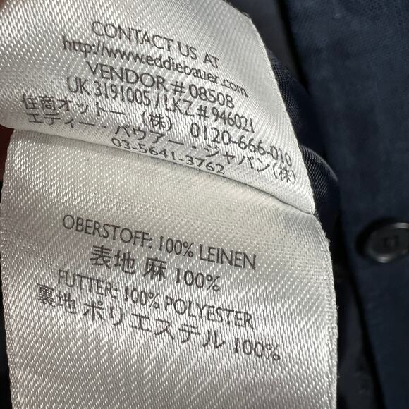 Eddie Bauer Linen Blazer Jacket Men's M Tall Navy Blue 3 Button Sport Coat - Picture 8 of 11